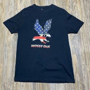 Mossy Oak Men's Graphic T-Shirt Eagle American Flag Black Short Sleeve Size M